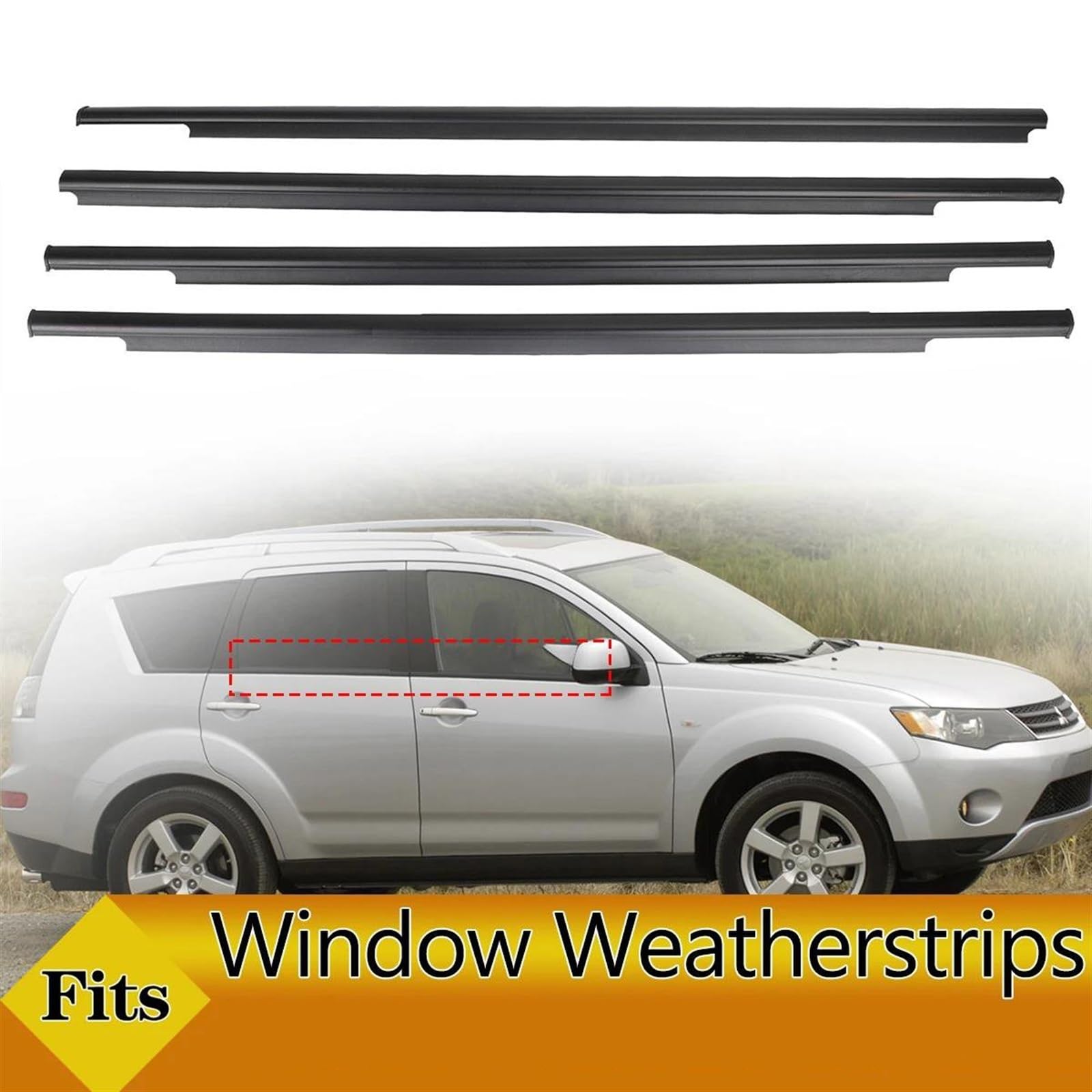 Guarnizioni Finestrini Auto 4 Pezzi, Guarnizione Gomma Finestrini Esterni Auto, Striscia Pressione Impermeabile, Cintura Tenuta Modanatura per Mitsubishi Outlander 2007-2012, Nero
