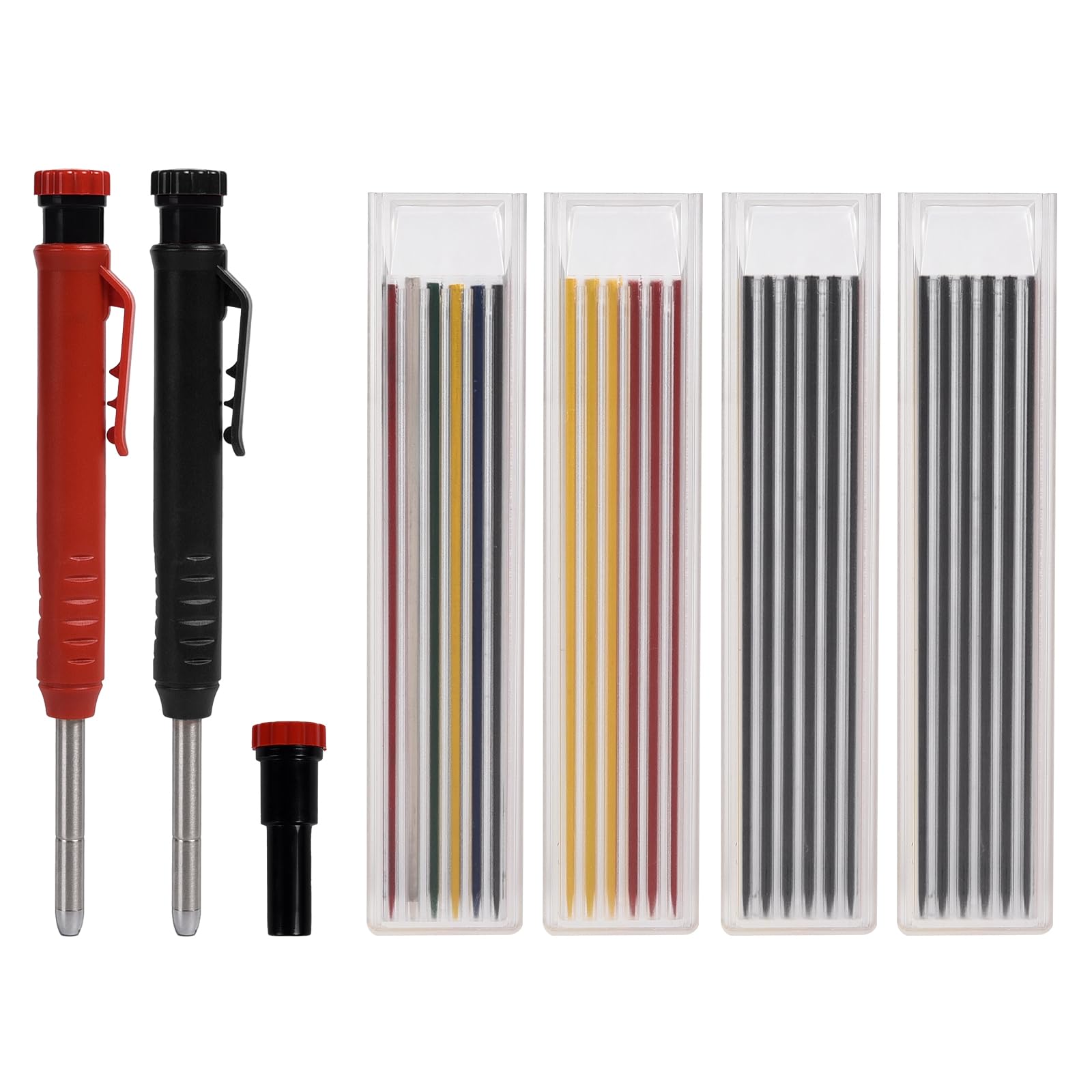 Juego de 6 lápices mecánicos de carpintero de 2,8 mm, lápiz de carpintero, marcador de agujero profundo, lápiz constructor con 26 recambios, lápiz de construcción resistente para arquitectos de