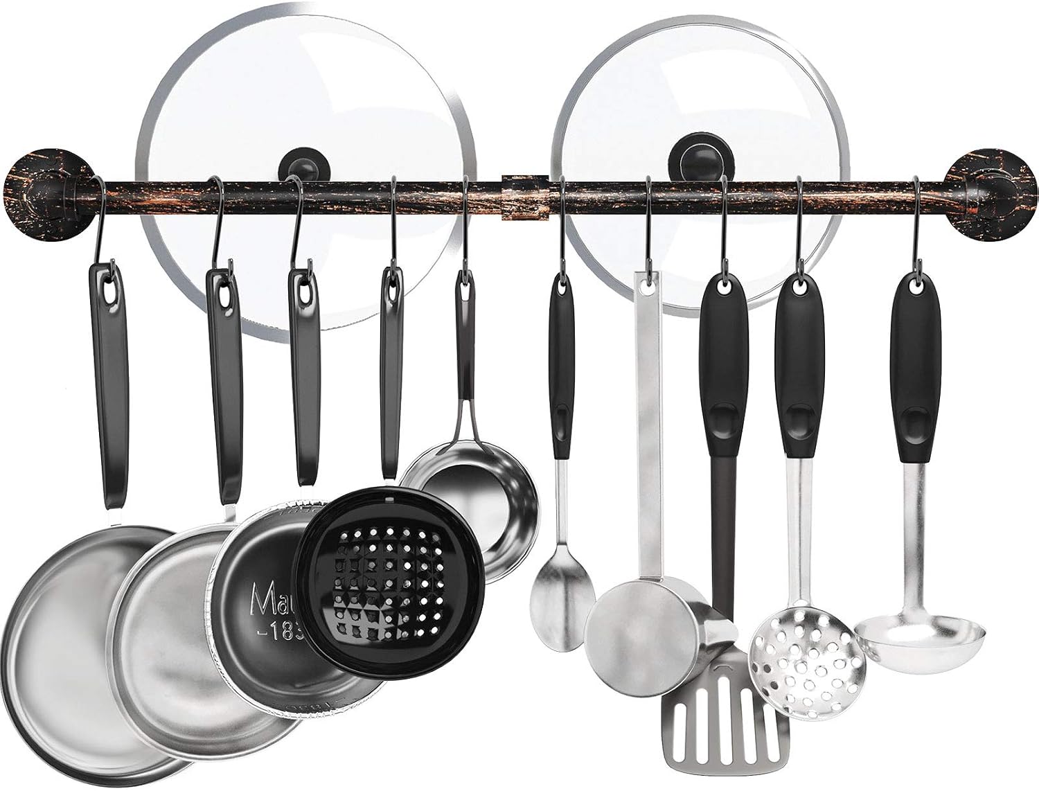 GREENSTELL Pot Rack with 14 S Hooks, 37 inch Wall Mounted Hanging Pot Rack, Industrial Pipe Hanging Rail for Kitchen Pot & Pan Lids, Multi Functional Wall Mounted Organizer Rack (Copper 1 Pack)