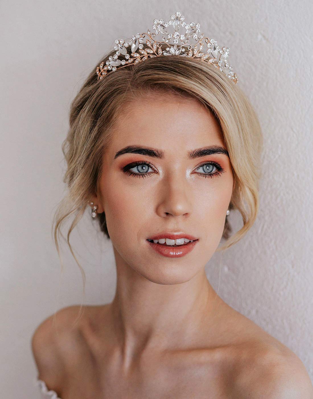 SWEETV Rose Gold Wedding Tiara for Bride, Crystal Tiaras and Crowns for Women, Princess Tiara