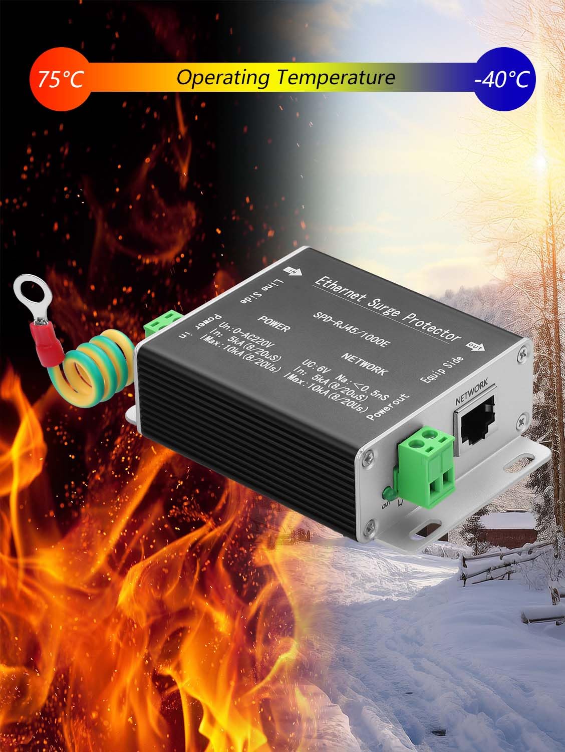 GINTOOYUN Ethernet Surge Protector Gigabit, Ethernet Lightning Arrest Network Sorveglianza Camera Alimentazione 2 in 1 Arretore di Fulmini Arretore