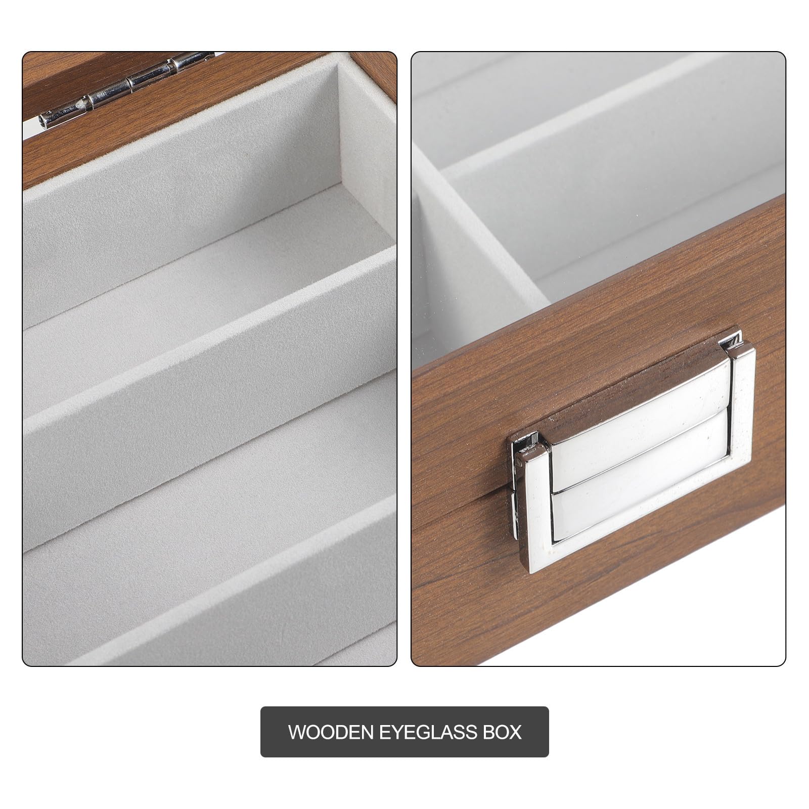 VILLCASE Scatola Porta Occhiali Contenitore Occhiali Trasparenti in Legno 8 Scomparti e Feltro Interno e Protezione Antigraffio per Vacanze Estive da Scrivania