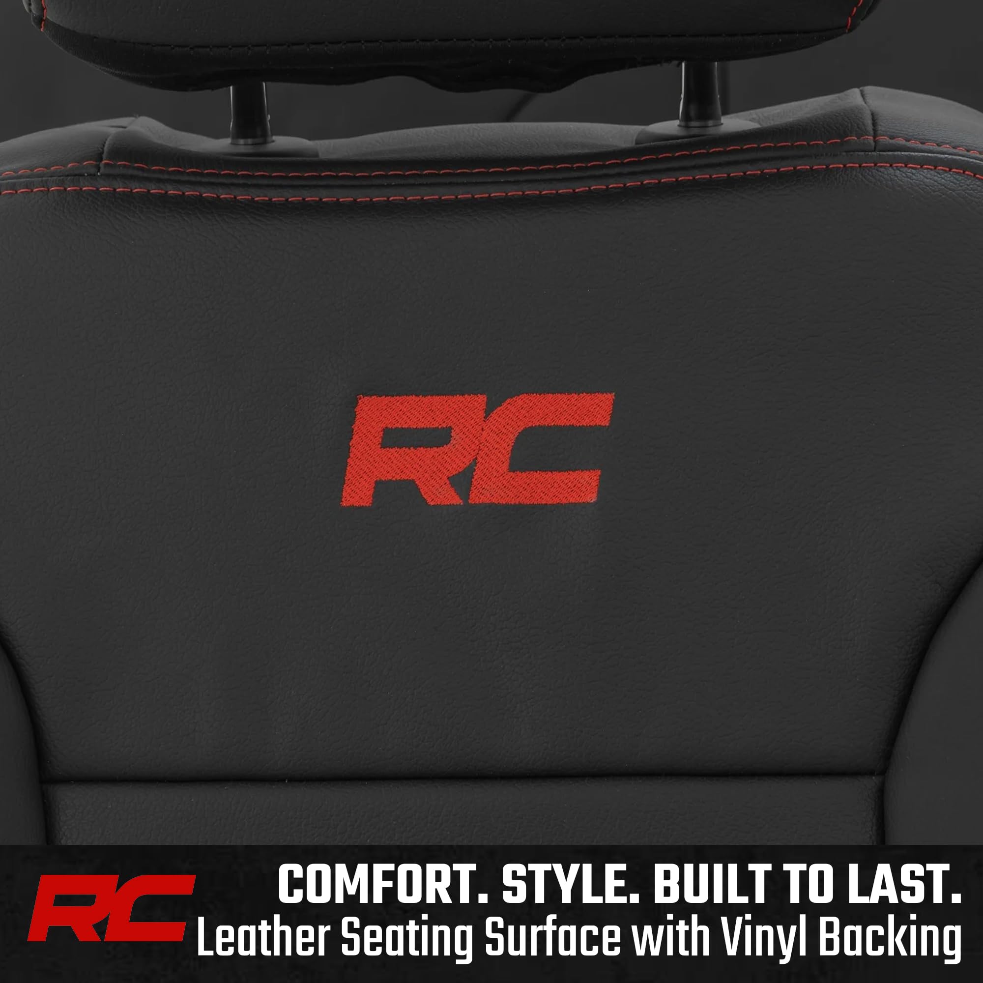 Rough Country Leather Seat Covers for Chevy Silverado 1500 & GMC Sierra 1500 Crew Cab (2019–2026) – Front Buckets & 60/40 Rear