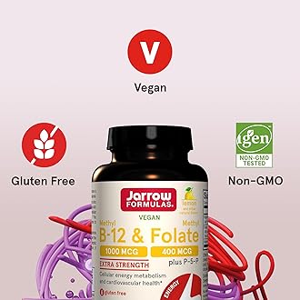Jarrow Formulas Methyl B-12 1000MCG & Methyl Folate 400MCG,Extra Strength,Cellular Energy Metabolism & Cardiovascular Health Formula(1) With P-5-P,100Chewable Tabs,Up to a 100 Day Suppl,12Packs