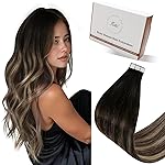 Hetto Tape in Hair Extensions Human Hair Ombre Tape ins Hair Extensions Real Human Hair Balayage Black to Medium Blonde with Blonde Tape in Extension 18 Inch 50g 20pcs