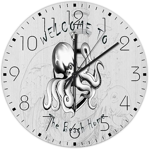Miniatura 11 de Wood Wall Clocks Silent Non-Ticking Large Numbers Battery Operated Nautical Beach Ocean Theme Underwater Octopus Country Wall Clocks Watercolor