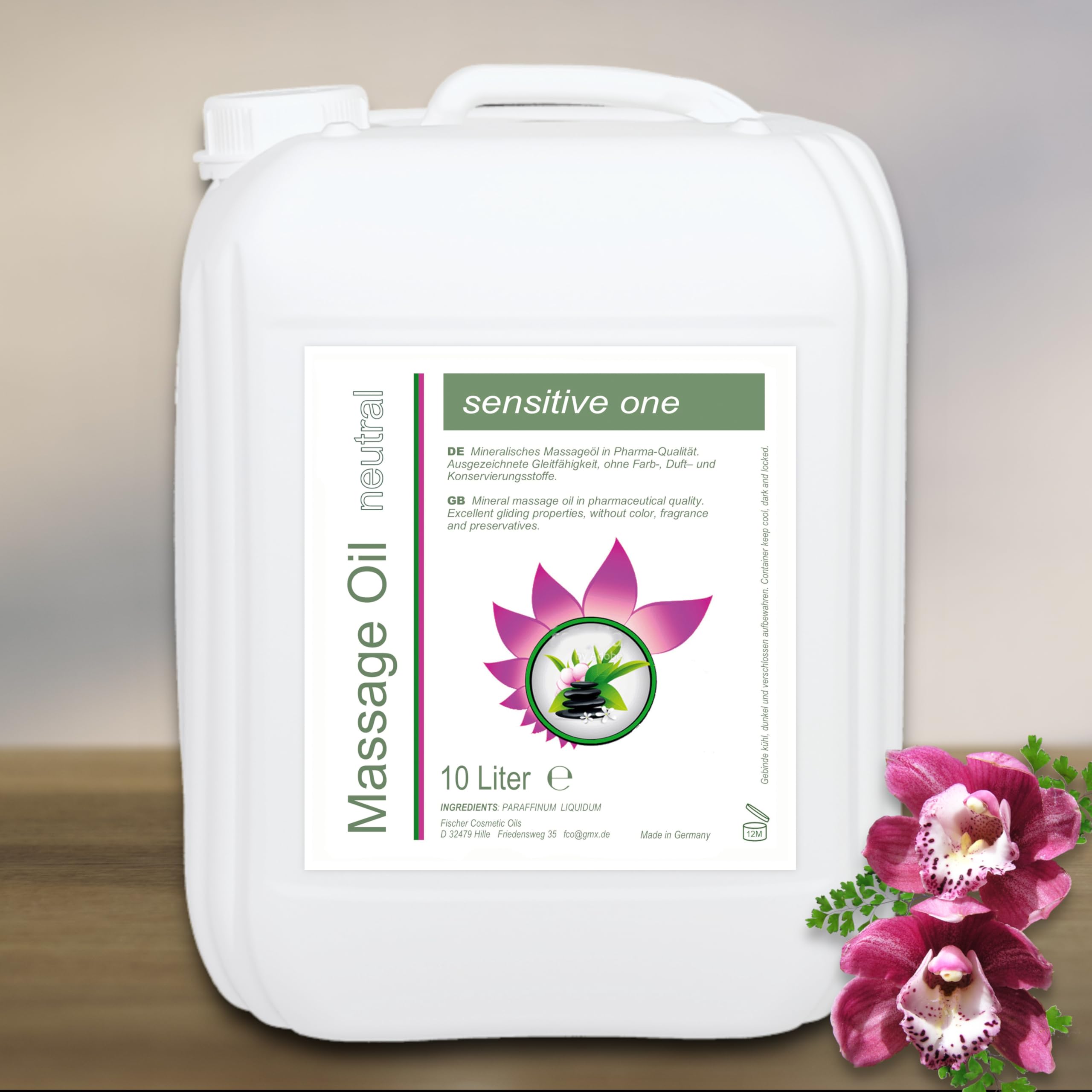 sensitive one Massageöl neutral (10 Liter) Basisöl für Spa und Wellness, Pharmaqualität (Ph.Eur. / DAB)