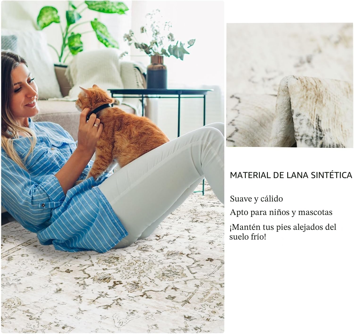 Homcomodar Alfombra Salon Pelo Corto 160x230cm Alfombra Dormitorio Matrimonio Carpet Rugs for Living Room Alfombras Lavables de Salon Comedor Habitacion Beige