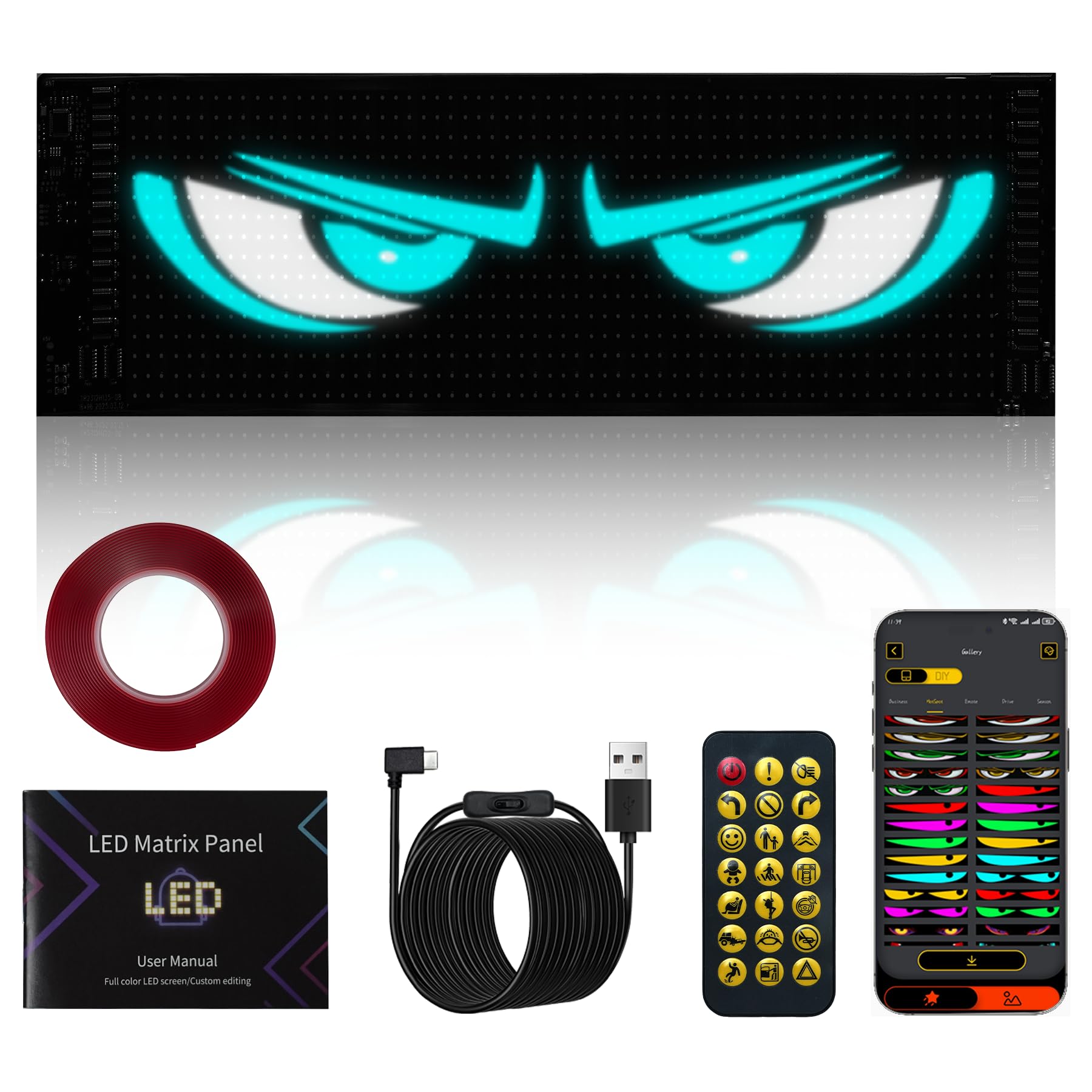 Looklight Devil Eyes Light for Cars and Trucks, LED Eyes for Car, Led Light Sign for Car Window, DIY Programmable LED Display with APP Control for Trucks Cars Parties Stores Bars, 23.4" x 4.7"
