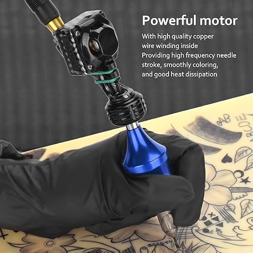 Miniatura 3 de Rotary Tattoo Pen Machine, Long Pen Tattoo Kit Rotary Tattoo Machine, Cartucho Inalámbrico Ametralladora Tatuaje Agujas de Tatuaje Marco de Aleación