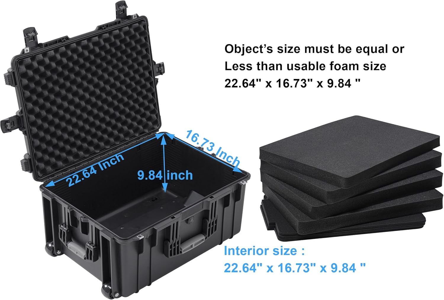 Rolling Hard Case with Foam,26 x 20 x 13 Inch, Equipment Case with Wheels and 4 Handles for camera, Drone,tool, electronics,Shockproof, Waterproof, TSA Friendly, Inner 22.64"X 16.73"X9.84" - Image 3