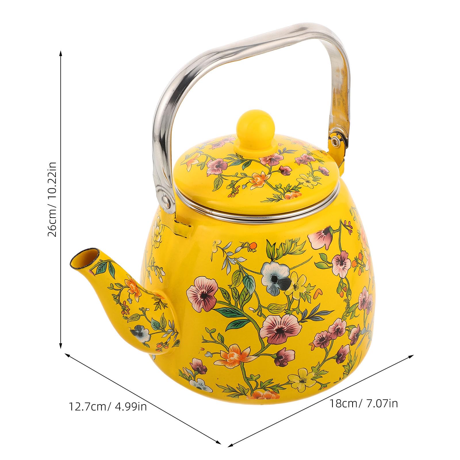 Tetera de Esmalte Grueso con Base Plana y Capacidad de 3.3l, Diseño Retro con Patrón Floral, Mango Antideslizante Adecuado para Cocina y Oficina