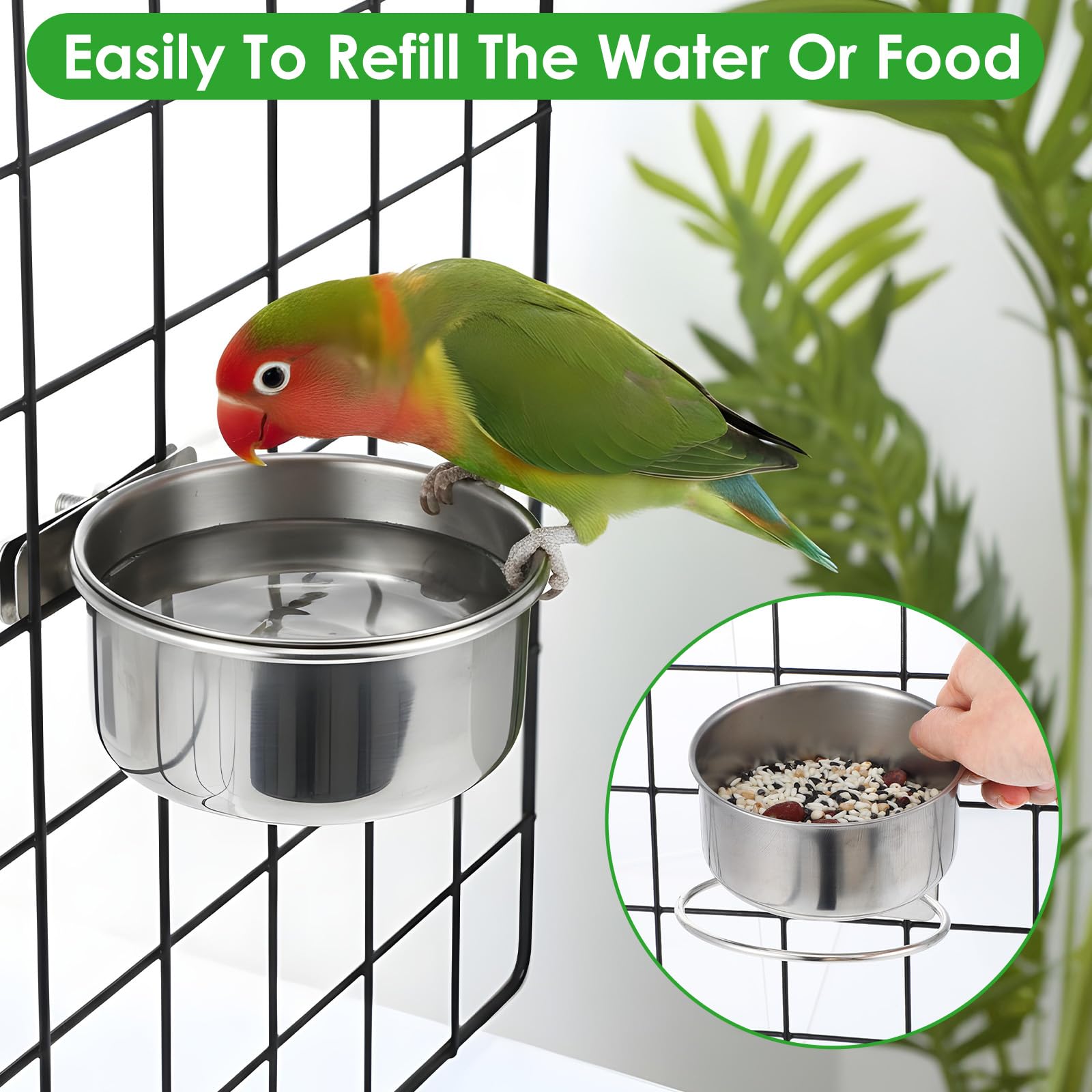 10 Pack Stainless Steel Bird Food Bowls with Clamp Holder, Parrot Feeding Dish Cups for Cage, Rustproof Bird Water Feeders for Cockatiel Conure Budgie Parakeet Macaw Lovebird Small Animals - image 5