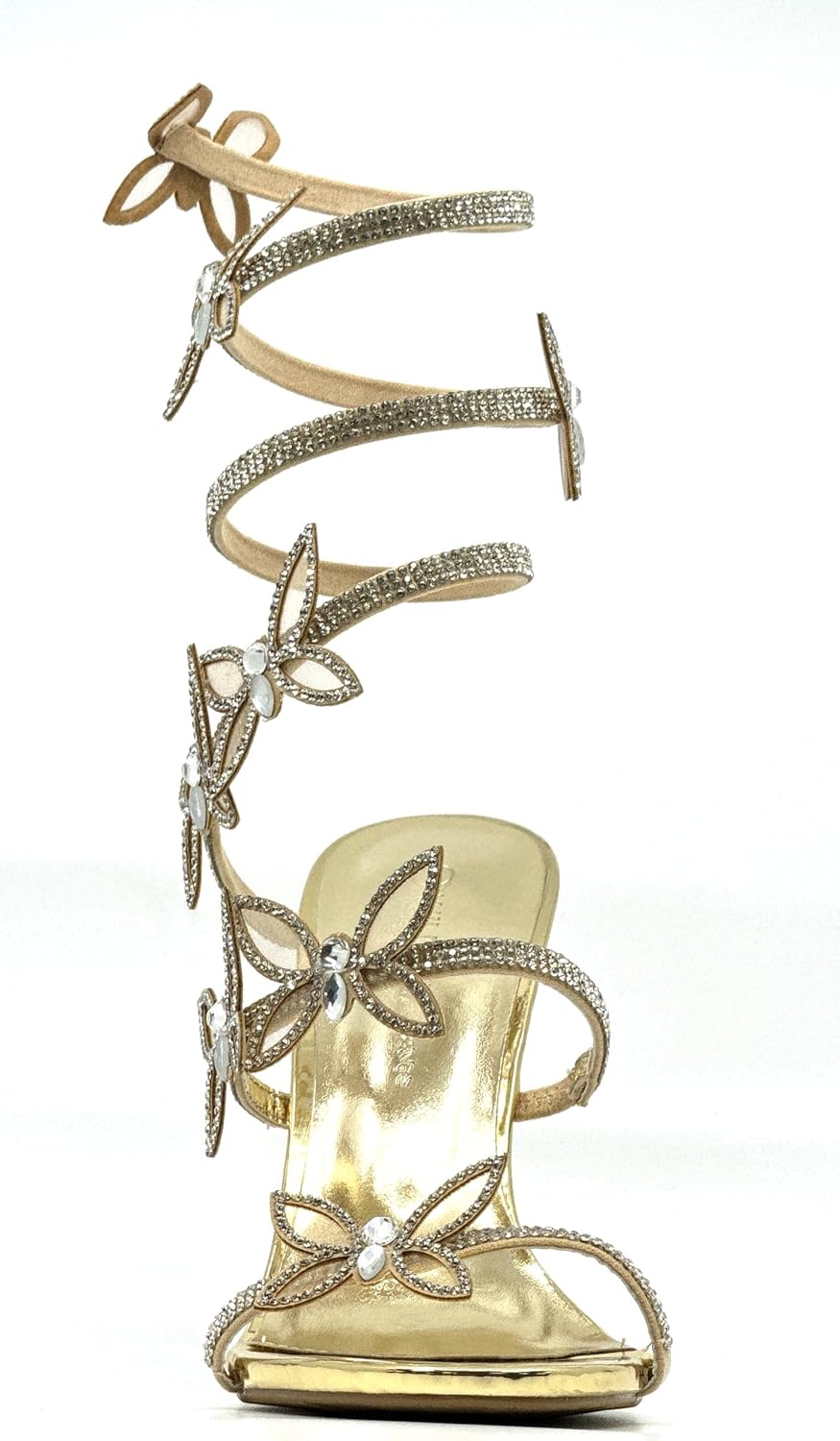 Wild Diva Women Rhinestone Butterfly Spiral Wrap Around High Heel Sandals