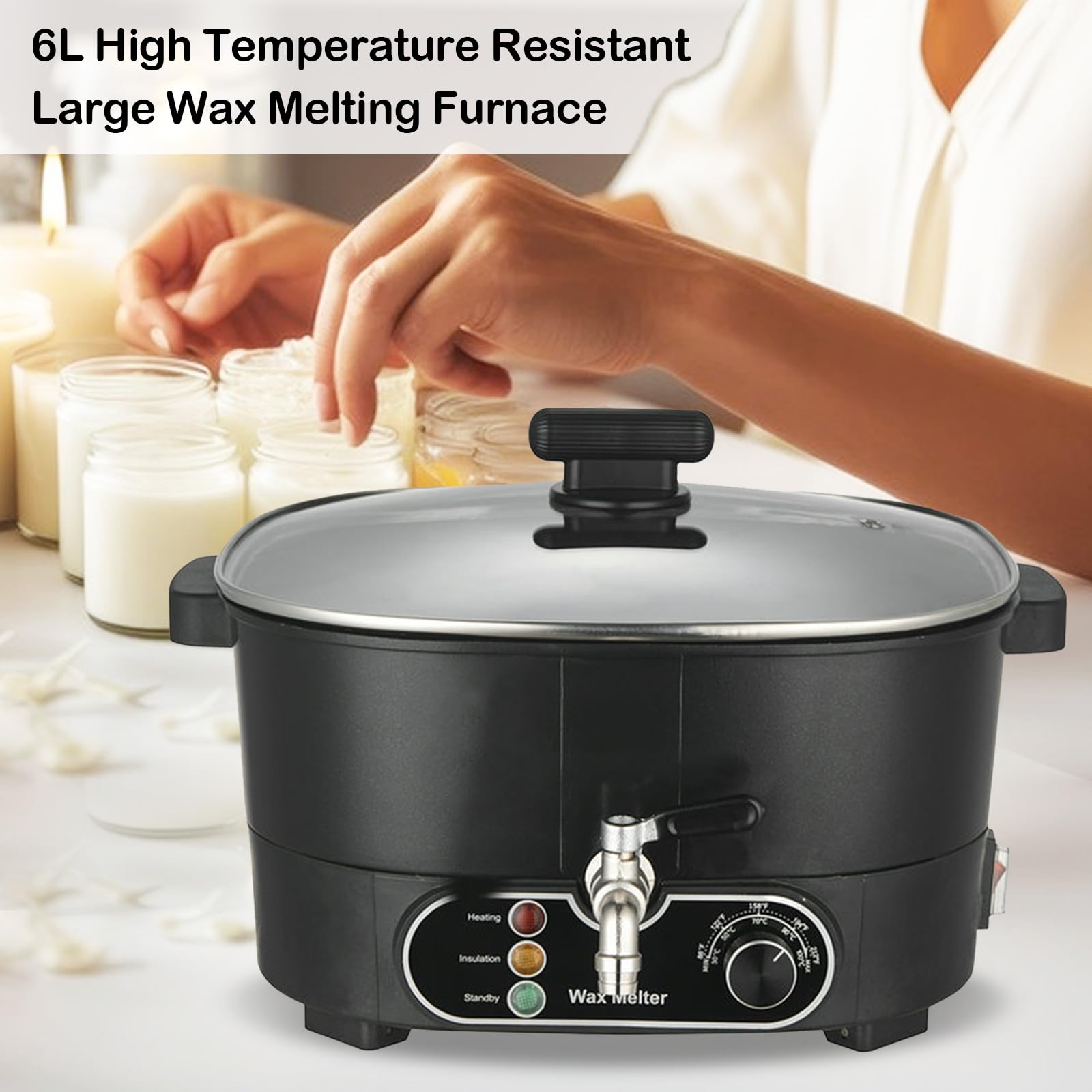 Aisny Fundidor de Cera de 6L, Crisol con Pico Vertedor Olla Grande y Controlador de Temperatura Crisol de Cera para Velas de 750W 220V Máquina para Fabricar Velas Personalizadas