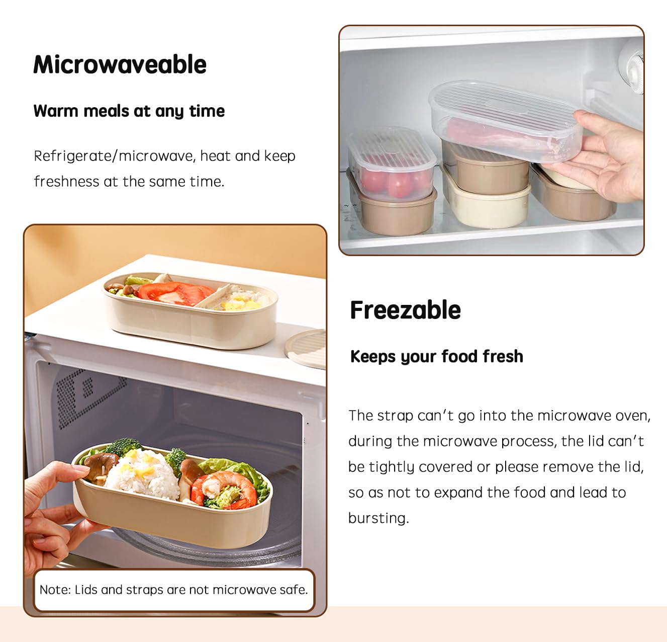 BRYN Lot De 3 Bento Lunch Box Micro-ondables 450ml - Boîtes Repas 4 Compartiments, Rose/Orange/Violet