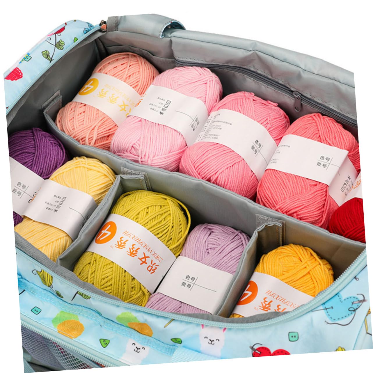 Praktische Oxford Handtasche DIY Aufbewahrungstasche für Strickzeug Verschleißfest mit Reißverschluss und Mehrfachfächern Großer Kapazität Tragbar für Wolle Garn und