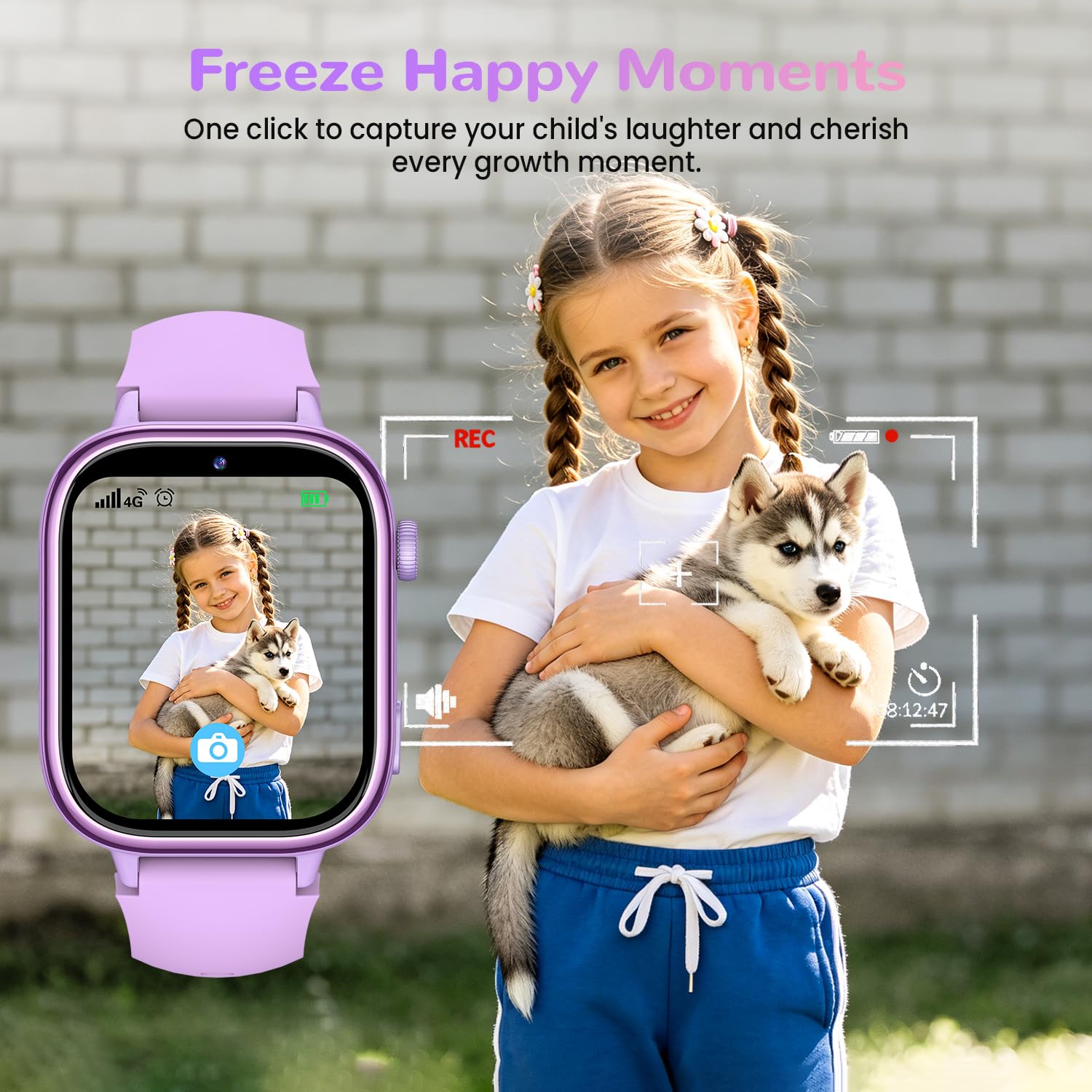 Reloj Inteligente Niño con Videollamada, 4G Smartwatch Niño con GPS y Llamadas, SOS, Chat de Voz, Modo Escuela, Podómetro, Despertador, Monitor de Sueño IP68 Impermeable Regalo para Niños Niñas Morado