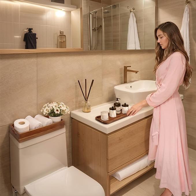 Set de Bandeja y Cesta para Baño de Madera de Acacia por Demigo miniatura 2