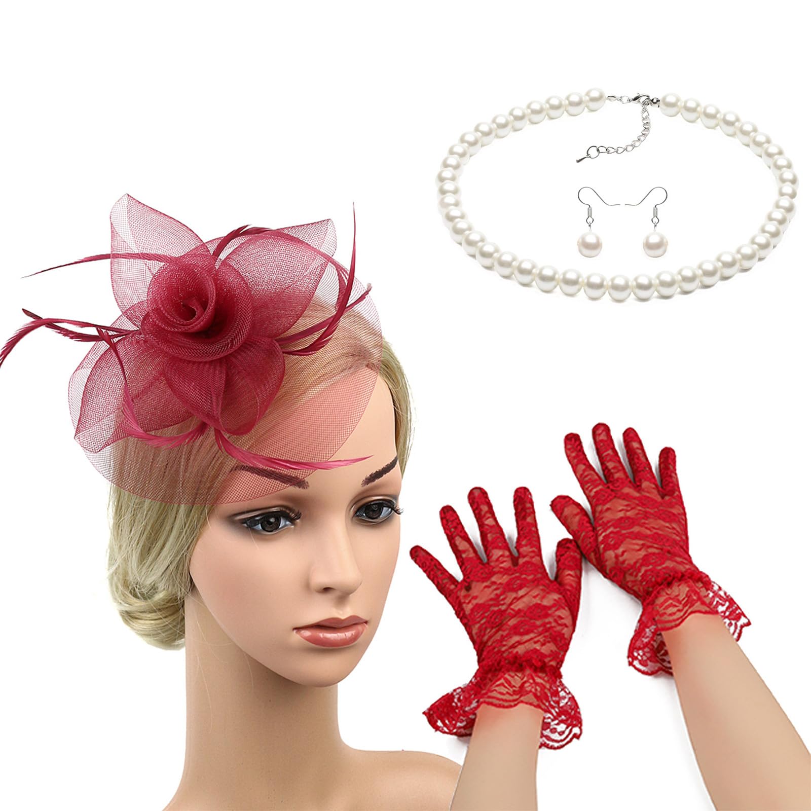 MICFENY Fascinators for Women Teas Party Fascinator Hat for Women Veil Teas Party Hats and Gloves Set For Festival Occasion