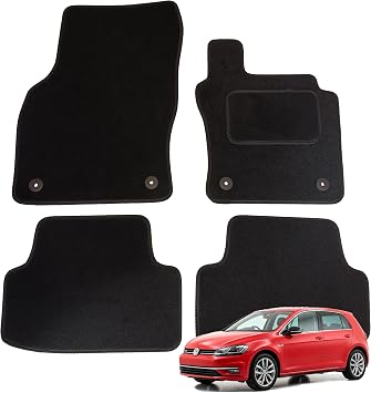 VW Golf MK7 2013-2019 & MK8 Non Hybrid only 2020-2026 Car Mats Accessories Tailored Fit Floor Mats Set of 4, Non Slip with Double Thickness Heel Pad and Safety Clips - Black Trim