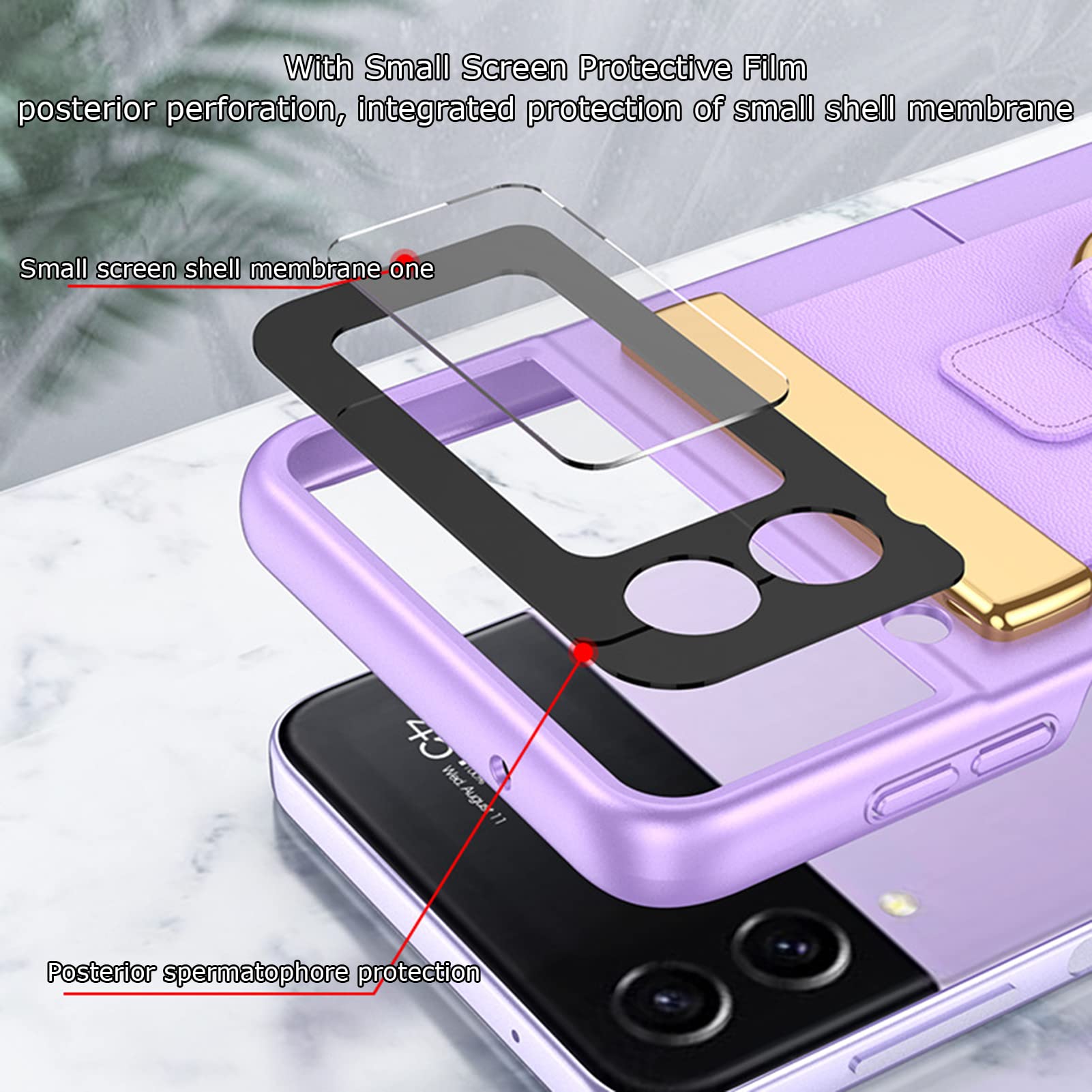 Custodia Per Samsung Galaxy Z Flip 4, Custodia Rigida Ultra Sottile in PC Con Protezione Della Lente E Staffa Per Il Dito, Custodia Protettiva Leggera Antiurto,Viola