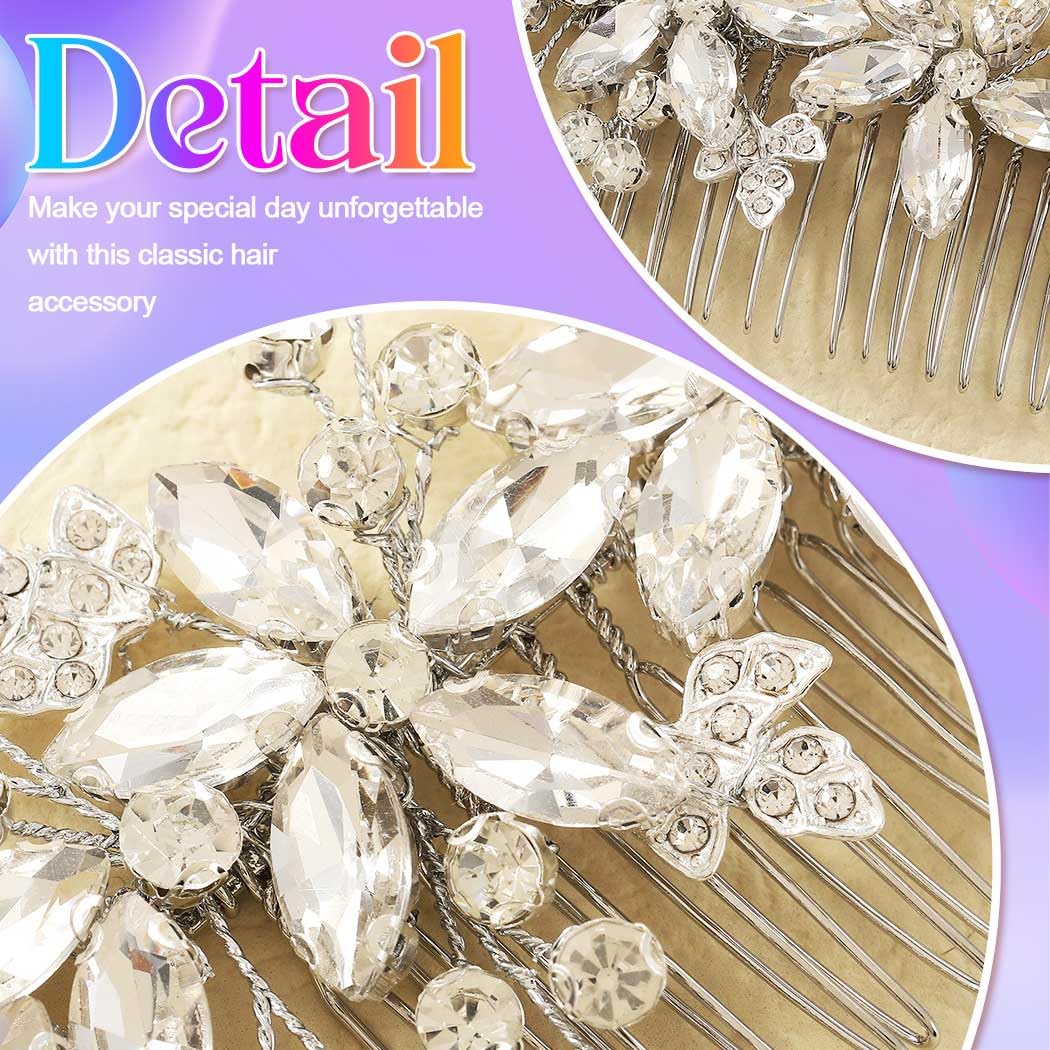 GORAIS Pettine per capelli da sposa con strass, accessorio per capelli da sposa, fermaglio per capelli da sposa e donna (argento)
