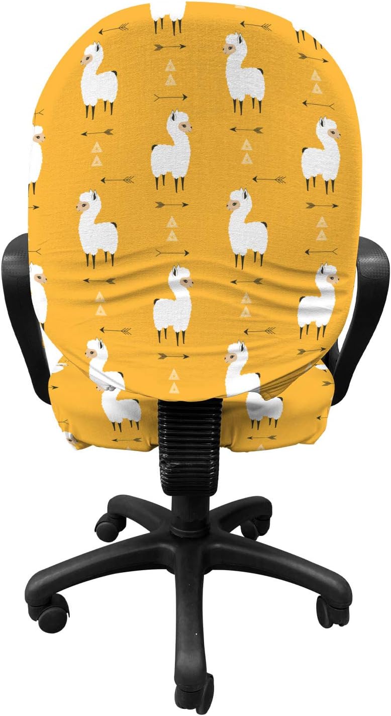 Ambesonne Llama Office Chair Slipcover, Composition of Fluffy Creatures and Geometric, Protective Stretch Decorative Fabric Cover, Standard Size, Orange White
