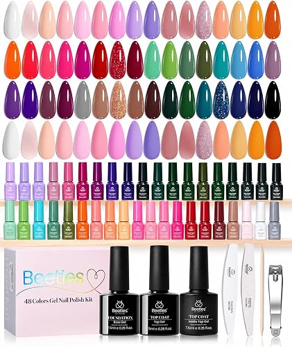 Beetles Gel Nail Polish Set - Seasons Variations 48 Colors Gel Polish Kit Brown Nude Pink Red Blue White with Base Top Coat Home DIY UV LED Soak Off Nail Art Salon Manicure Starter Kit Gift for Women