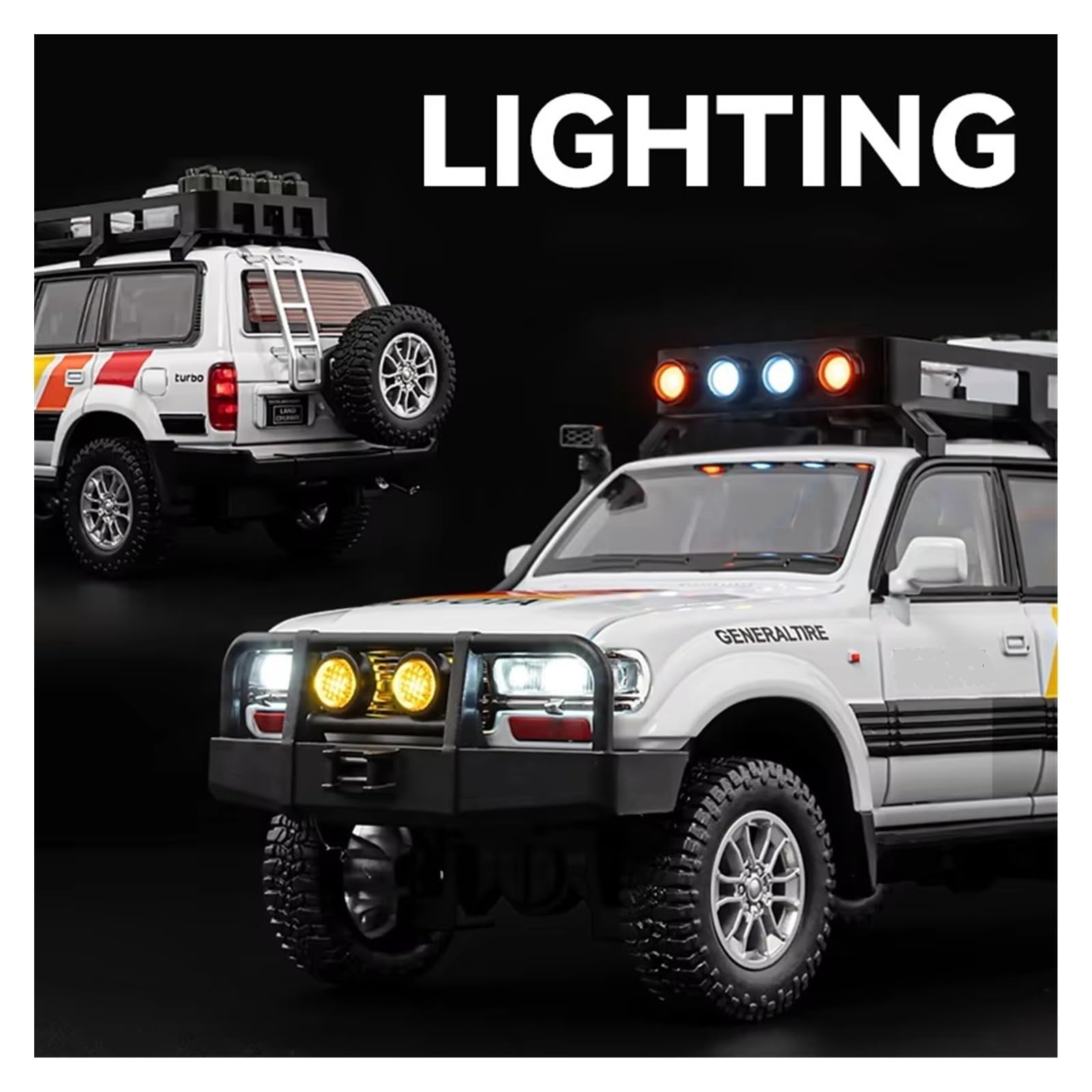 1:24 Dla LC80 SUV model odlewu ciśnieniowego ze stopu model pojazdu terenowego zbierać wyświetlacz Zabawka Ornament obecny (żółty, z pudełkiem)