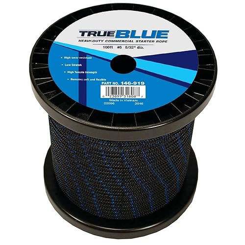Stens 146-919 Starter Rope 5/32" Diameter, 100' Length, 5 Size - Stretch Rope for Leaf Engine and Weed Wacker, Pull Behind Tiller, Weed Cutter, Drag Harrow, and Pull Cord Rope - Black Rope