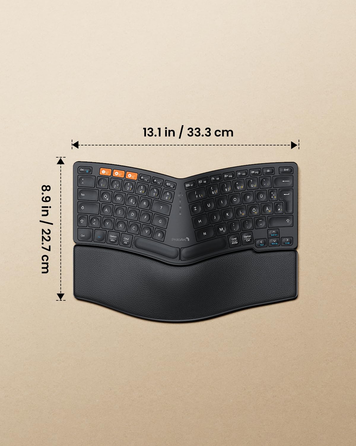 ProtoArc Ergonomiczna klawiatura Bluetooth, EK04 mini bezprzewodowa klawiatura Ergo, kompaktowa z podpórką pod nadgarstek, dzielona konstrukcja, naturalne uczucie pisania, Bluetooth i USB, możliwość