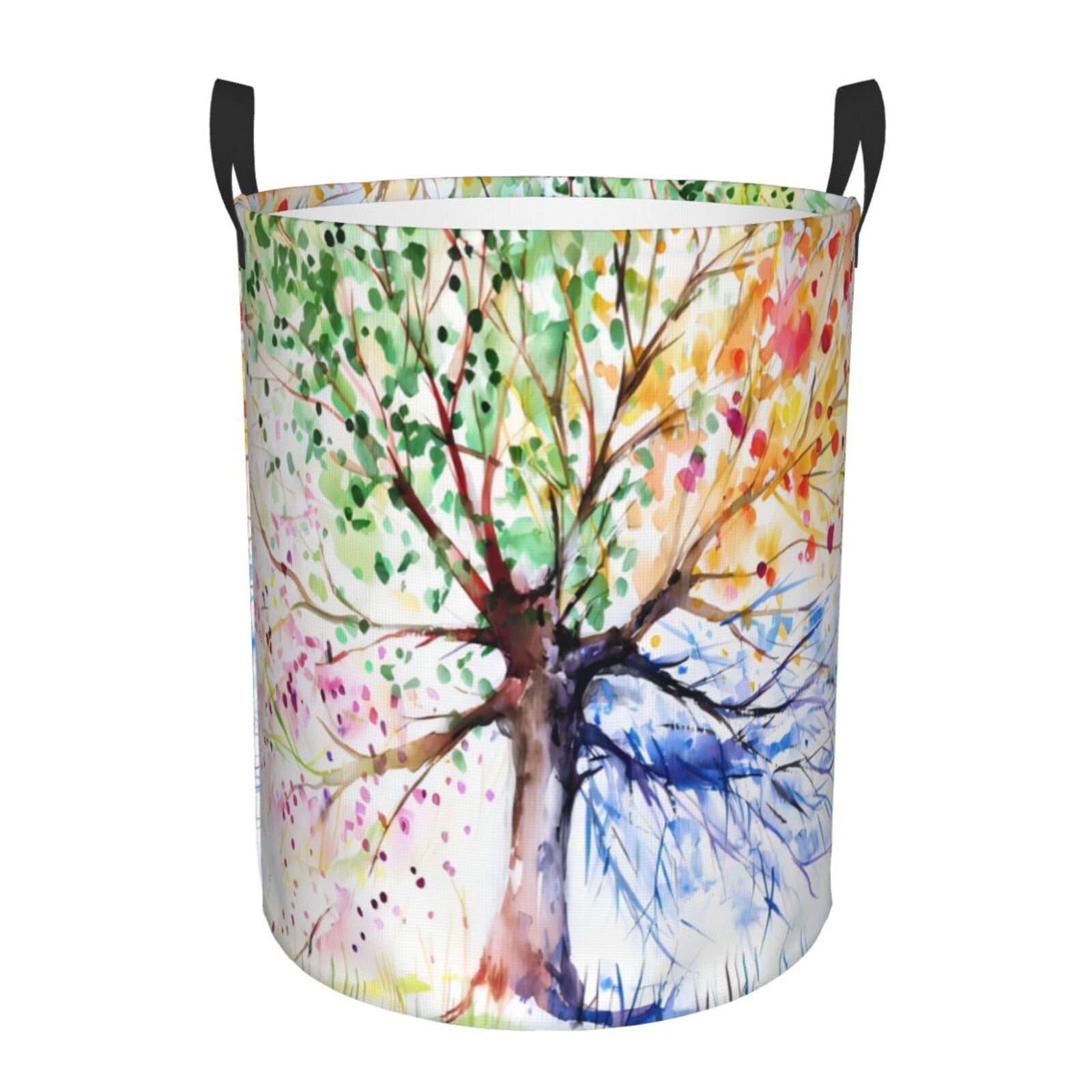 M Circular Hamper Beautiful Four Season Tree Print for Dirty Clothes