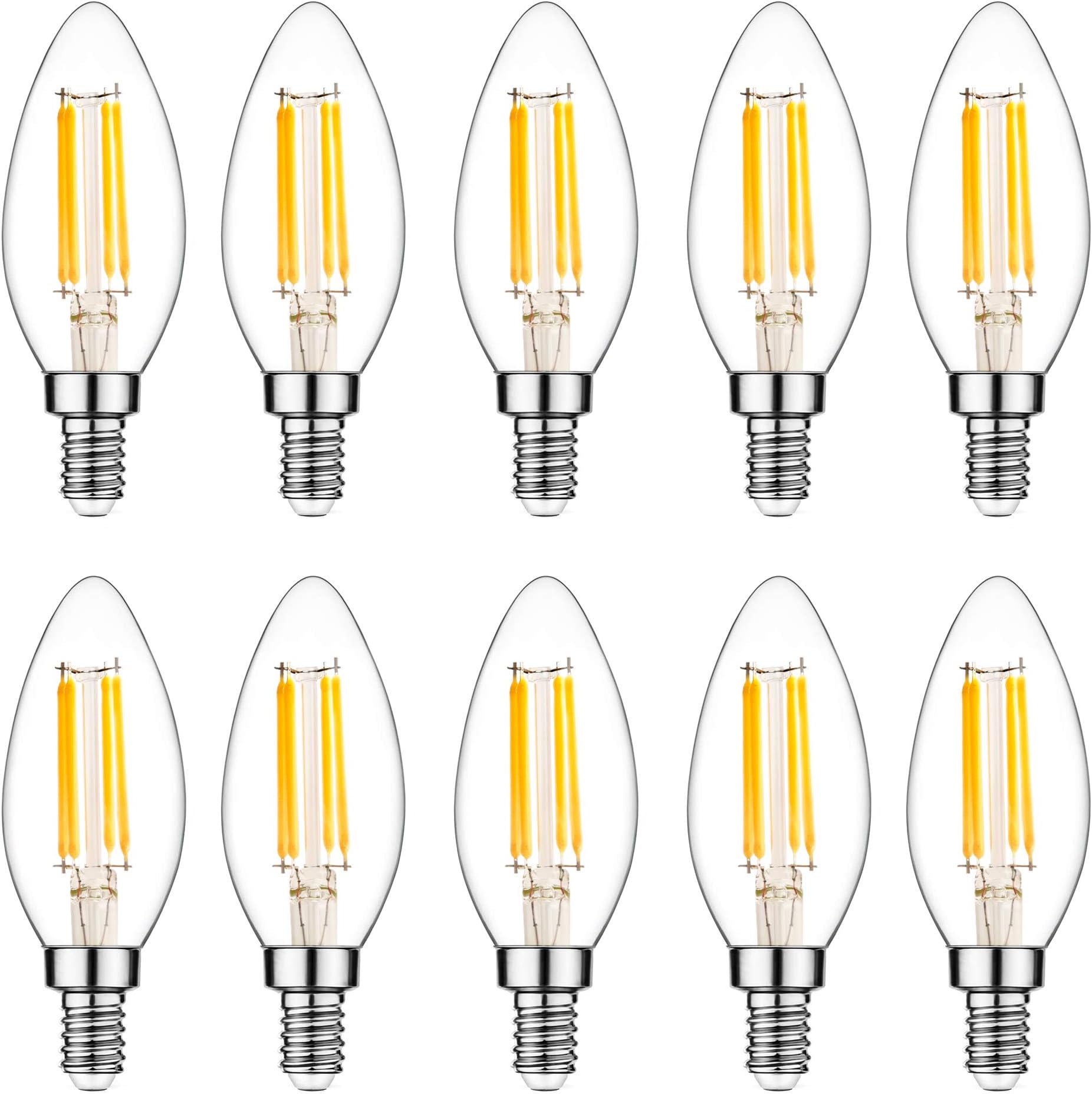 Raheem E14 LED Bulb, Dimmable, 110v 300 Lumens 2700k 40w Equivalent, Best Replacement for Halogen and Incandescent Bulb, Candelabra LED Bulbs, 10 Pack (Warm White)
