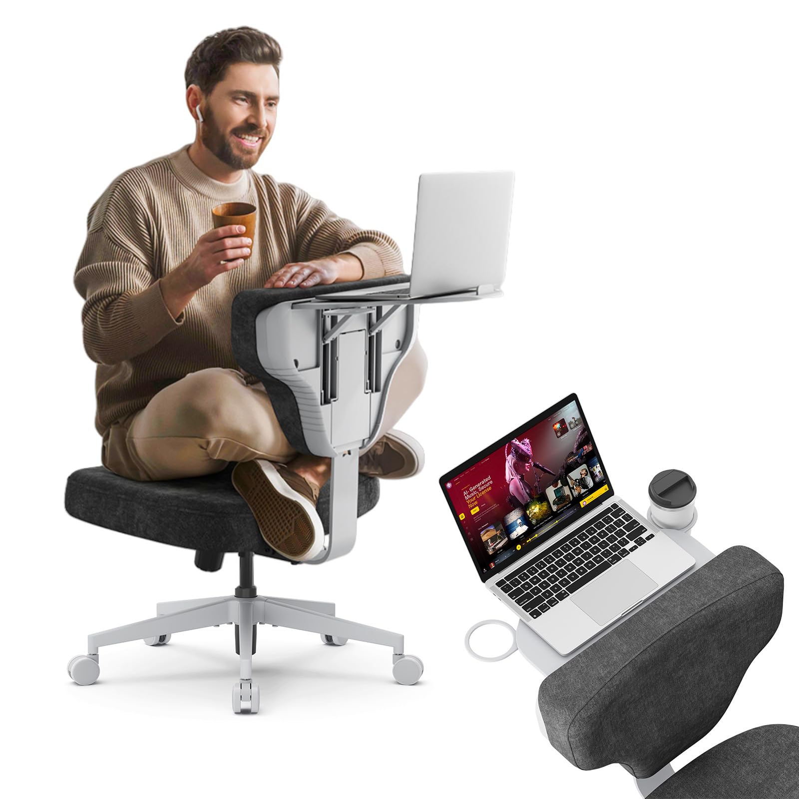 Newtral Freedom-X Criss Cross Chair with Wheels- Multi-Position Cross Legged Office Chair Laptop Tray Equipped with Anti-Slip Bar