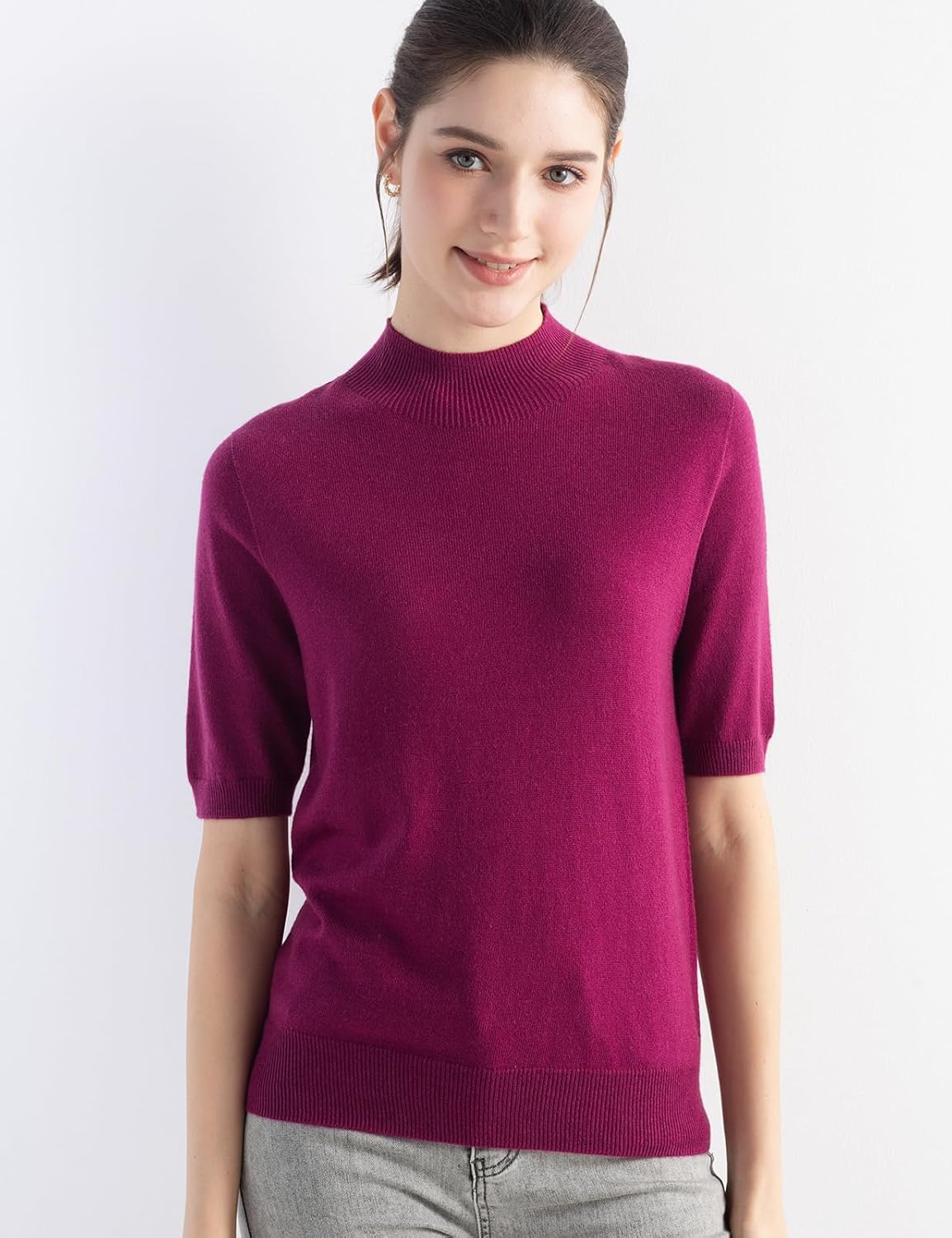 Women's Merino Wool Blend Sweater 2025 Fall Winter Mock Neck Short Sleeve First-Line Ready to Wear Seamless Sweater - Image 3
