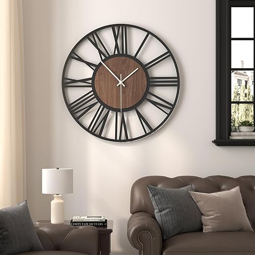 Miniatura 2 de Reloj de pared extragrande de 30 pulgadas, moderno, funciona con pilas, silencioso, sin tictac, de 30 pulgadas, decorativo, de madera, metal, reloj