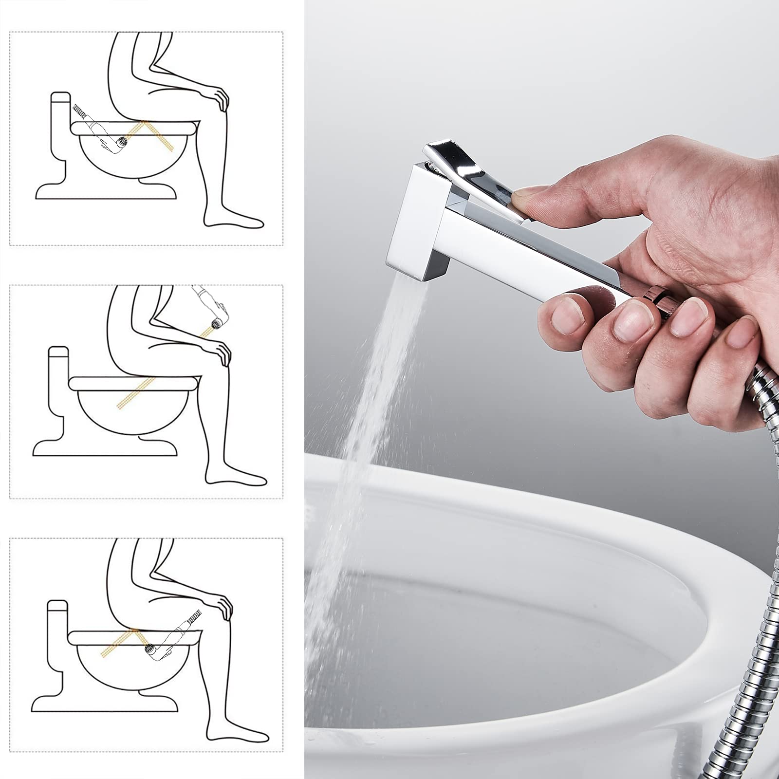 Ibergrif - monomando dla bidet WC, kwadratowy kran prysznicowy do zimnej wody, chrom