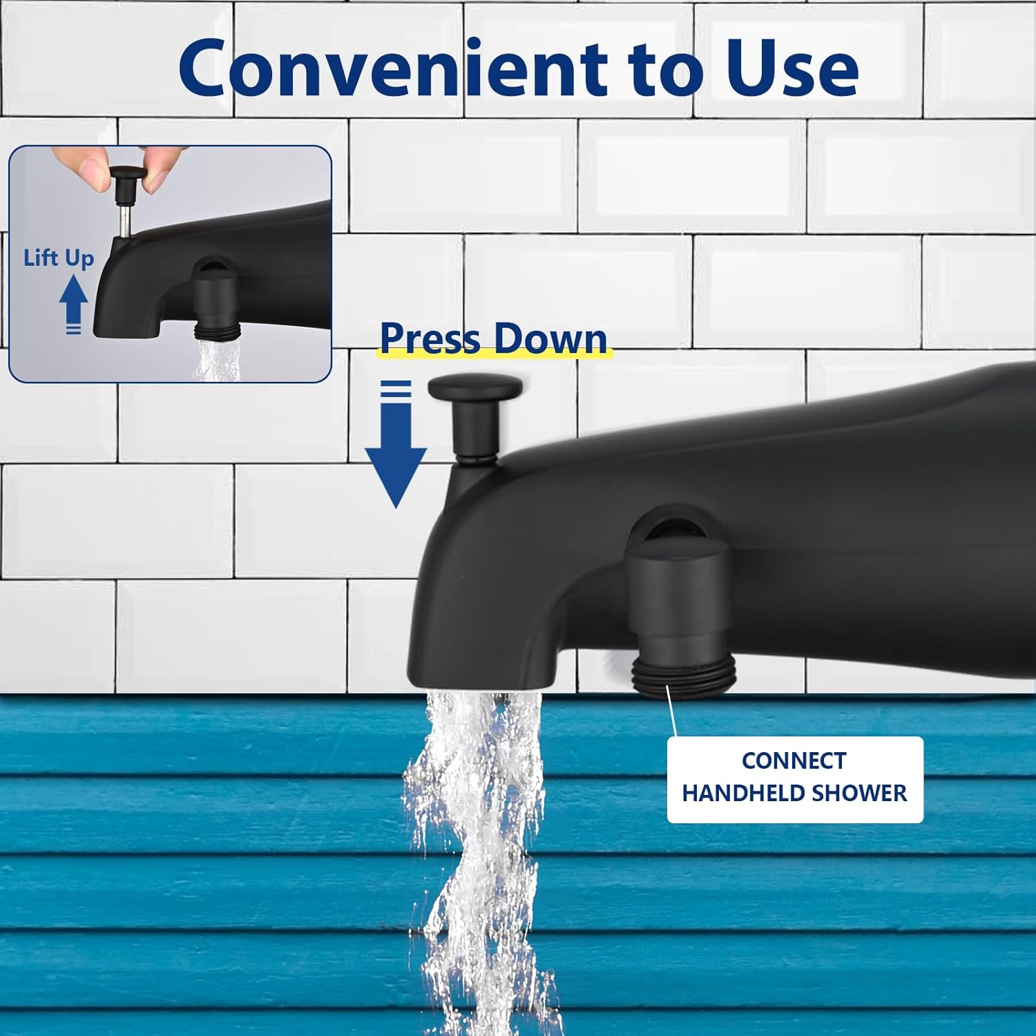 Matte Black Metal Tub Spout with Diverter