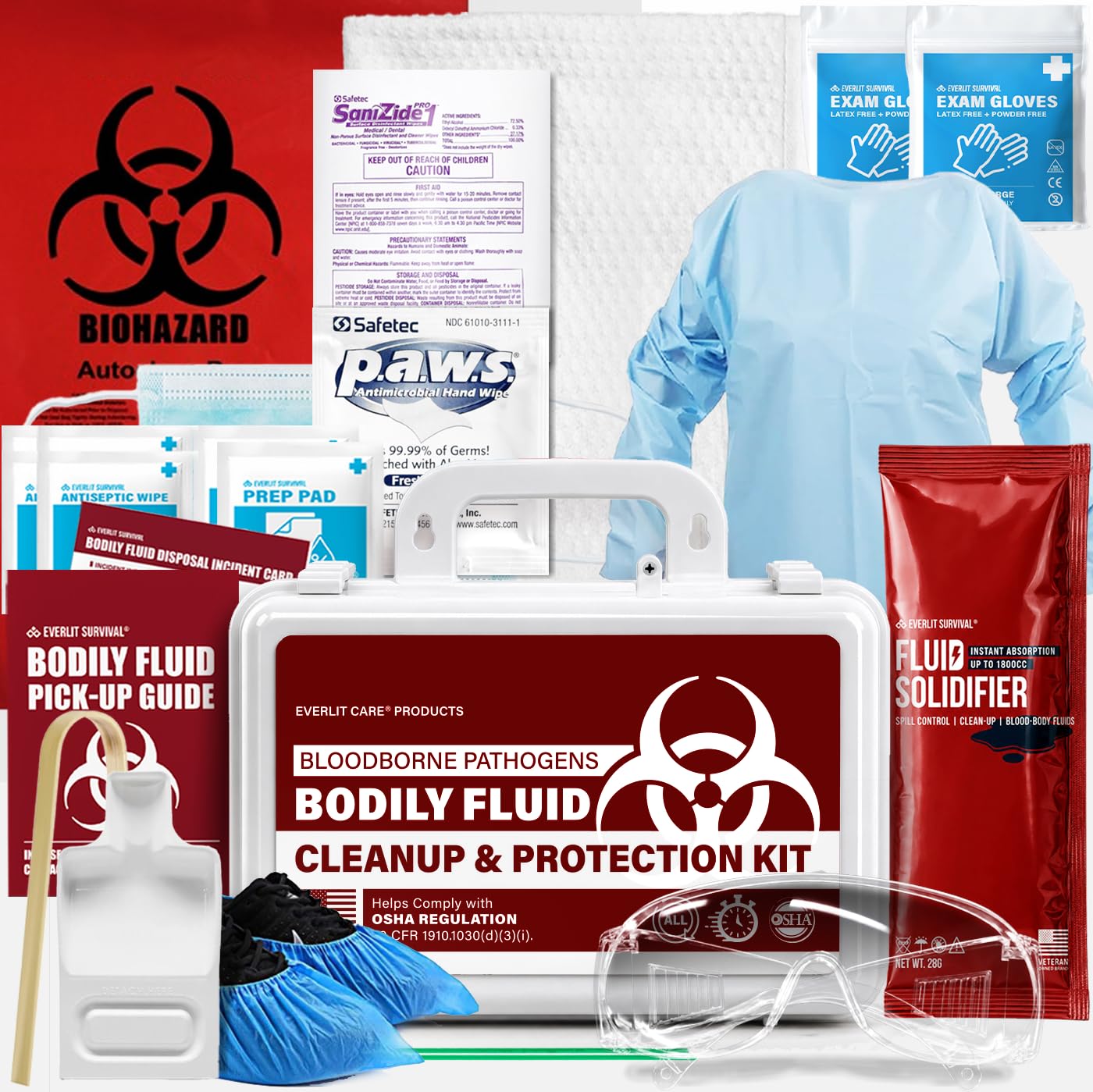 EVERLIT CARE Bodily Fluid Cleanup OSHA Compliant Bloodborne Pathogens Spill Kit Body Protection PPE from Exposure to Blood Vomit and Other potentially infectious Materials