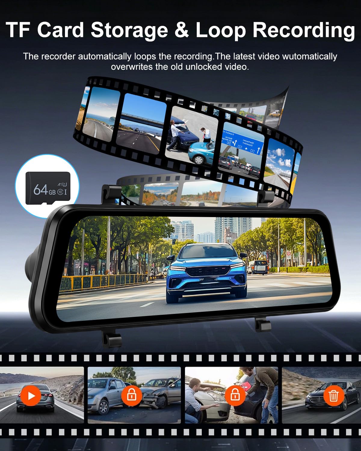 NHOPEEW Dashcam 4K con Cámara Trasera 1080P para Coche | WiFi, Grabación en Bucle, G-Sensor, Monitor de Aparcamiento 24H, Compensación de Exposición, Pantalla IPS de 9,66"
