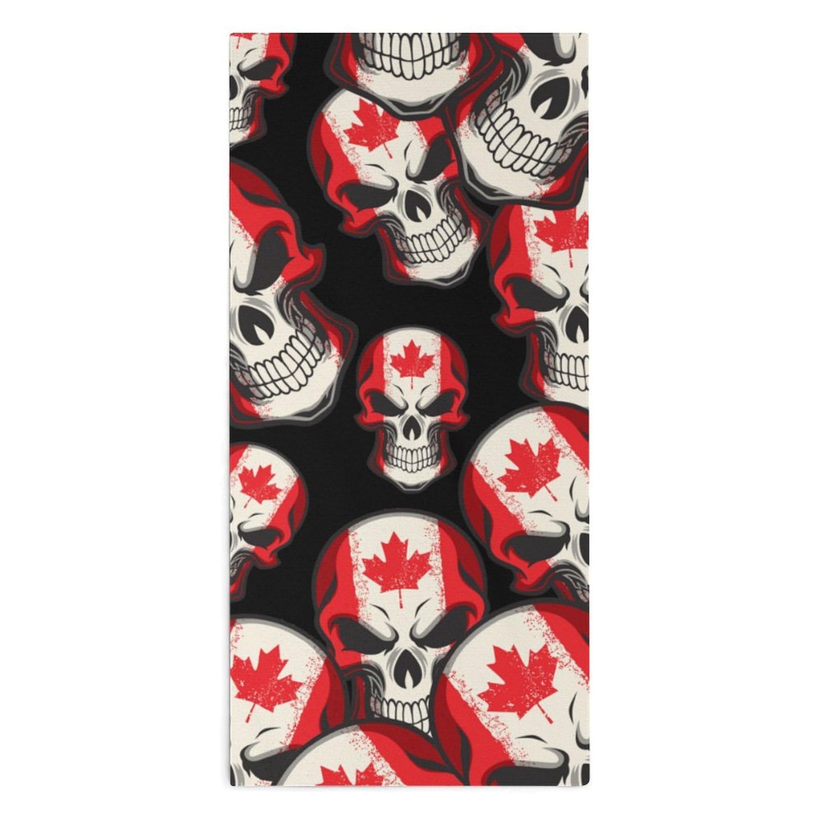 NCLQVJXZKHW Canada Flag Skull Hand Towels Soft Face Towel Gym Bathroom Travel Hotel 13"x28"