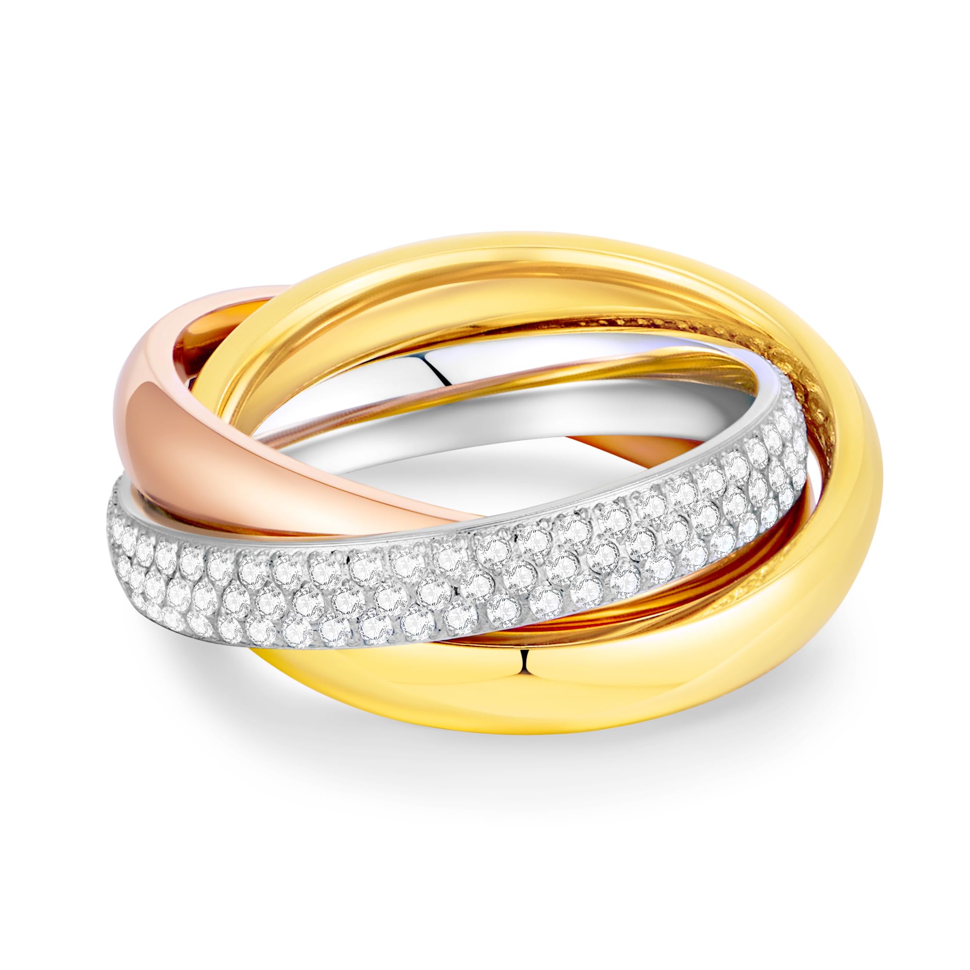 AllenCOCO Triple Row Rolling Interlocking Rings, Fidget Ring, Anxiety Ring, Trinity Band for Women