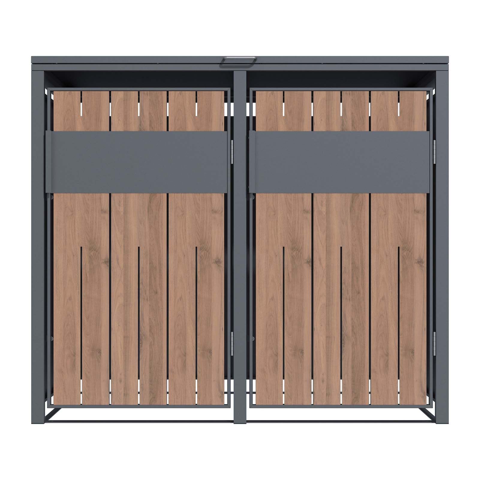 SCHARTEC® SMBS4-2 Lot de 2 boîtes à poubelles anthracite avec design en bois foncé, 1 couvercle, 2 tonnes, utilisation à une main, 240 l, protection contre les regards indiscrets
