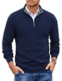 Mens Quarter Zip Pullover Slim Fit Lightweight Sweater Casual Mock Neck Knit Polo Sweater