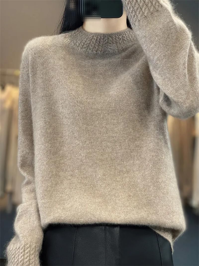 Maglione di lana da donna a collo alto a mezza altezza, per autunno e inverno, lavorato a maglia