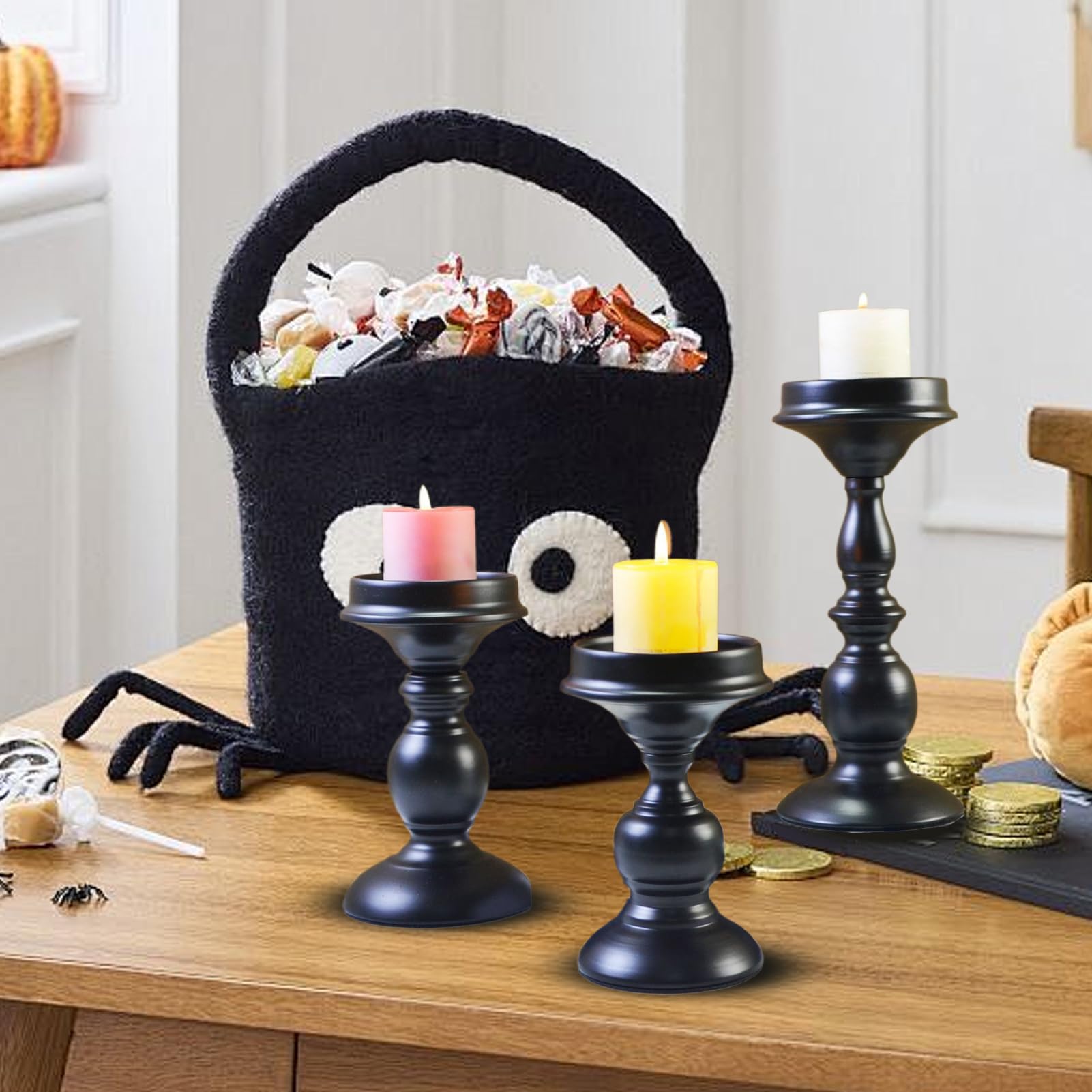 Halloween Kerzenständer Schwarzer Kerzenhalter Für Spitzkerzen | 3-teiliges Set Halloween Tischdekoration Für Kamin Abendessen Raum