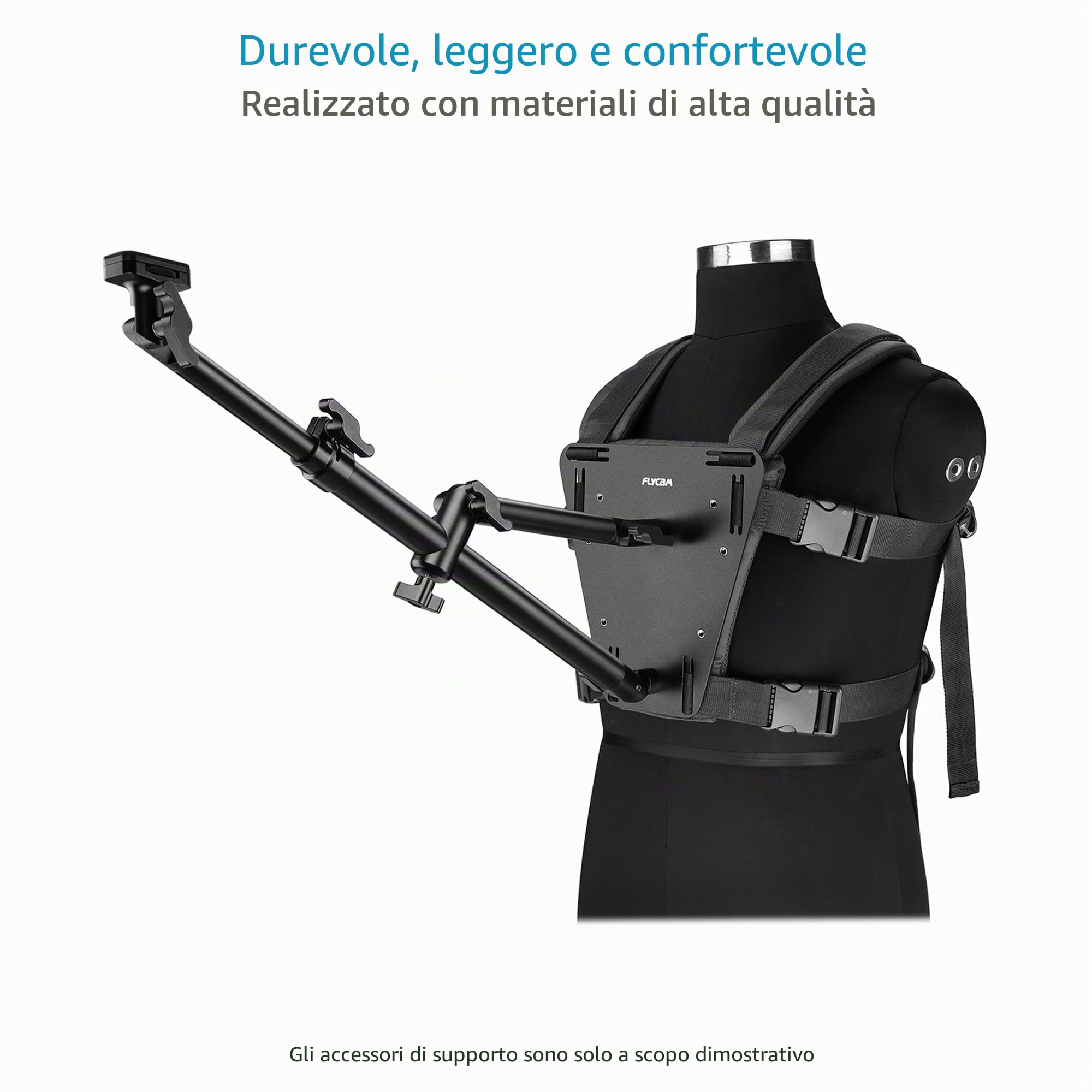 FLYCAM Camvest per DSLR, Imbracatura a Mani Libere per Camera, 1,3kg/3lb | Asta telescopica 3 ft con testa a sfera inclinabile 180° per riprese POV o in terza persona