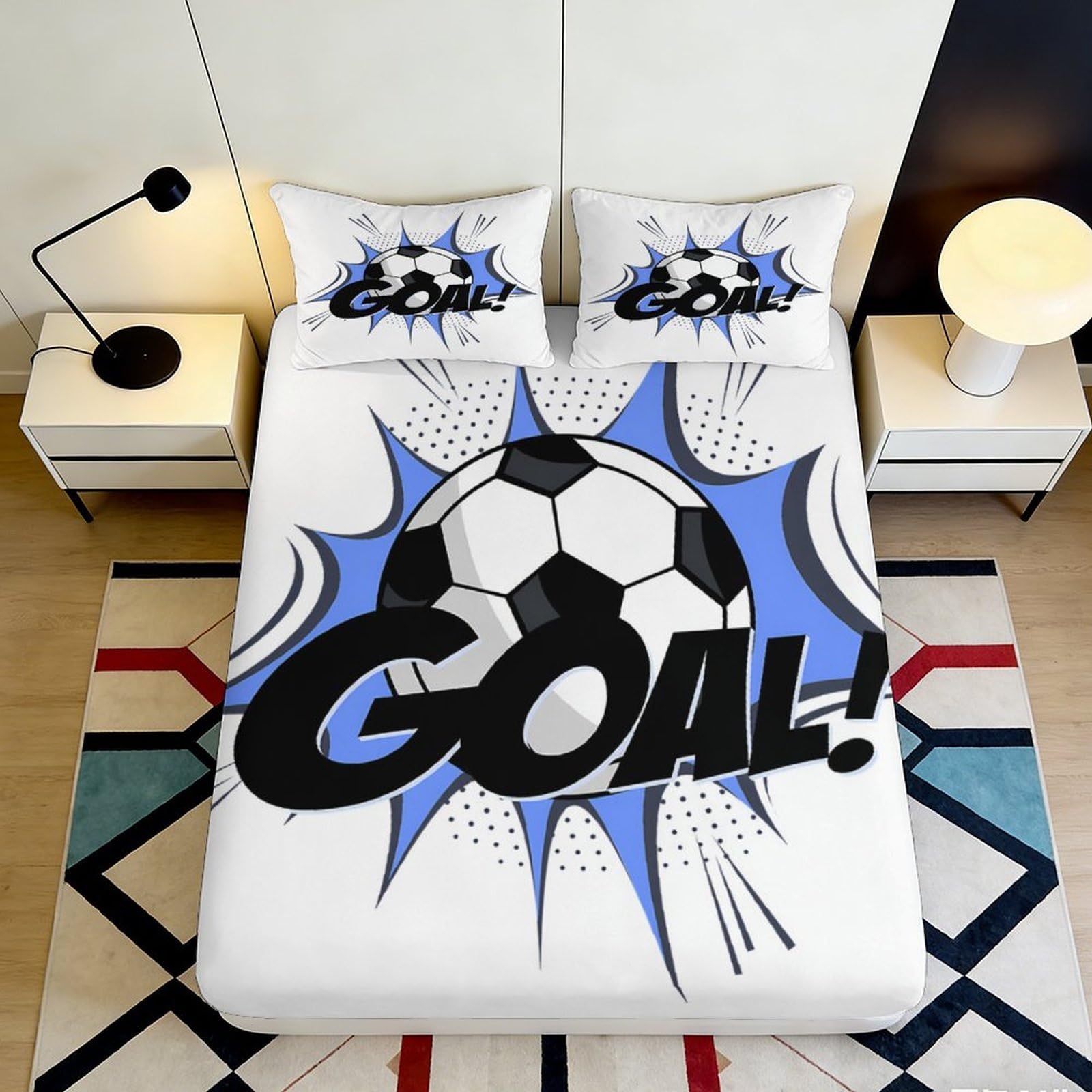 3D Printed Soccer Graphic Fitted Sheet, Microfiber Soft Touch, Bedroom Decor, Goal Theme, Guest Room Bedding, Easy Care, Stylish Accent 90x200x25cm