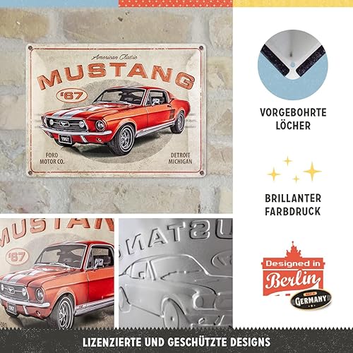 Miniatura 3 de Nostalgic-Art Letrero de lata retro, Ford Mustang – GT 1967 rojo – Idea de regalo para los fanáticos de los accesorios de automóvil, placa de metal,